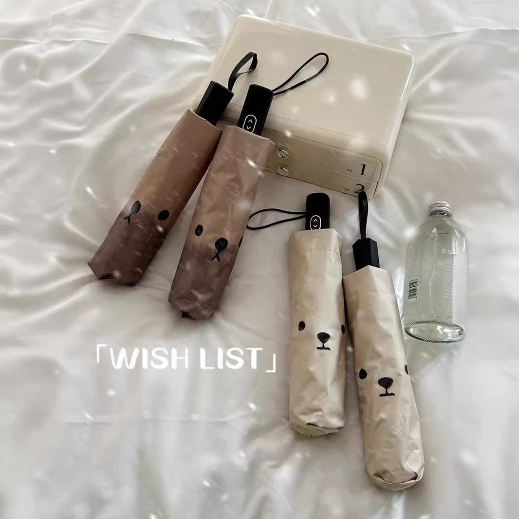 くま顔デザイン折りたたみ傘 晴雨兼用 紫外線カット 自動開閉