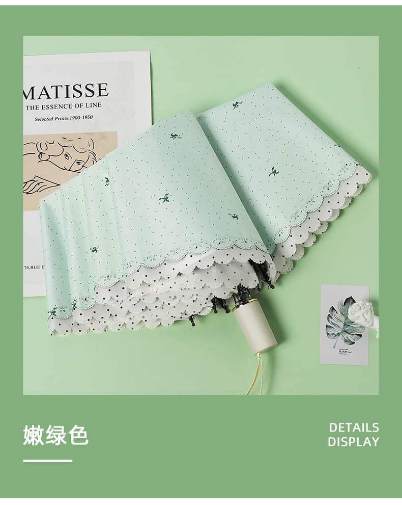 小鳥とドット柄のスカラップ刺繍折りたたみ傘