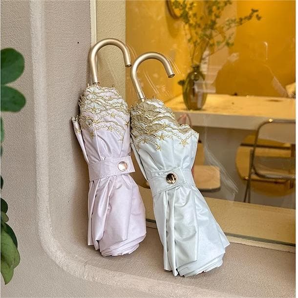 折りたたみ傘 優美刺繍レース縁取り折りたたみ晴雨兼用傘