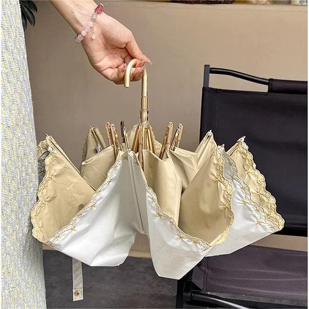 折りたたみ傘 優美刺繍レース縁取り折りたたみ晴雨兼用傘