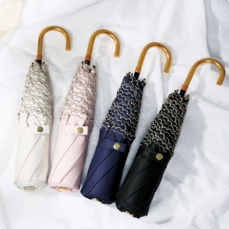 折りたたみ傘 上品な波模様刺繍の折りたたみ晴雨兼用傘