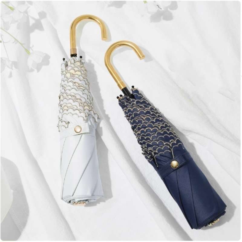 折りたたみ傘 上品な波模様刺繍の折りたたみ晴雨兼用傘